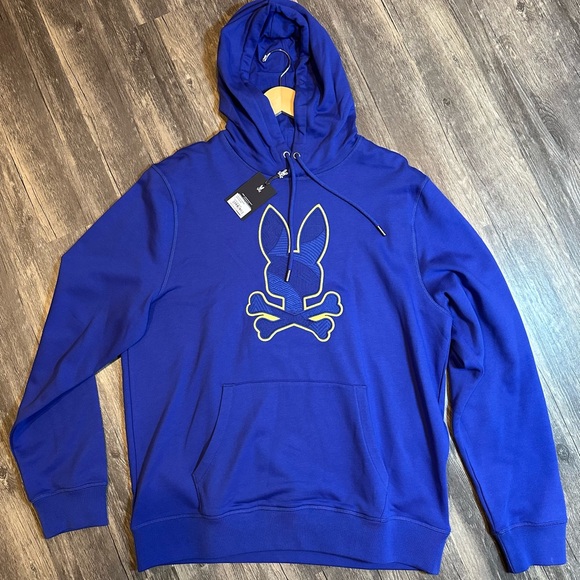 Psycho Bunny Men’s Lennard Pullover Hoodie – Royal Blue with Yellow Trim Sz S